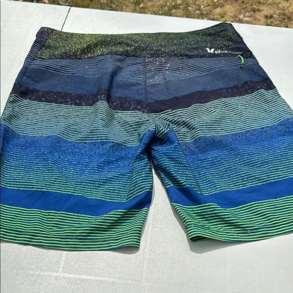 Hurley Men's Striped Swim Shorts - Blue and Green